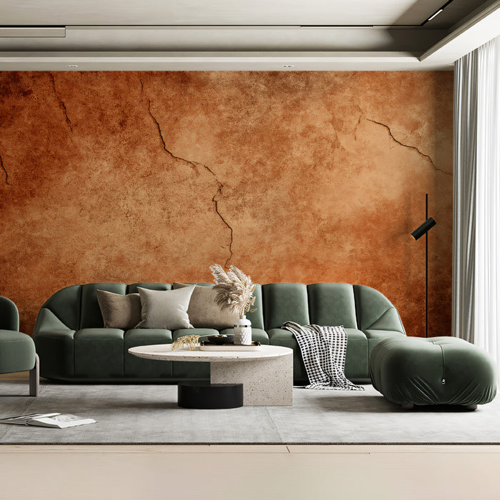 Wabi-Sabi Cracked Mural Wallpaper | Rustic Earthy Copper Texture