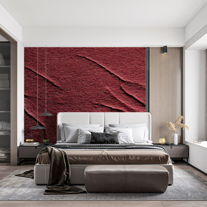 Sculptural Red Mural Wallpaper | Wavy Plaster Texture for Modern