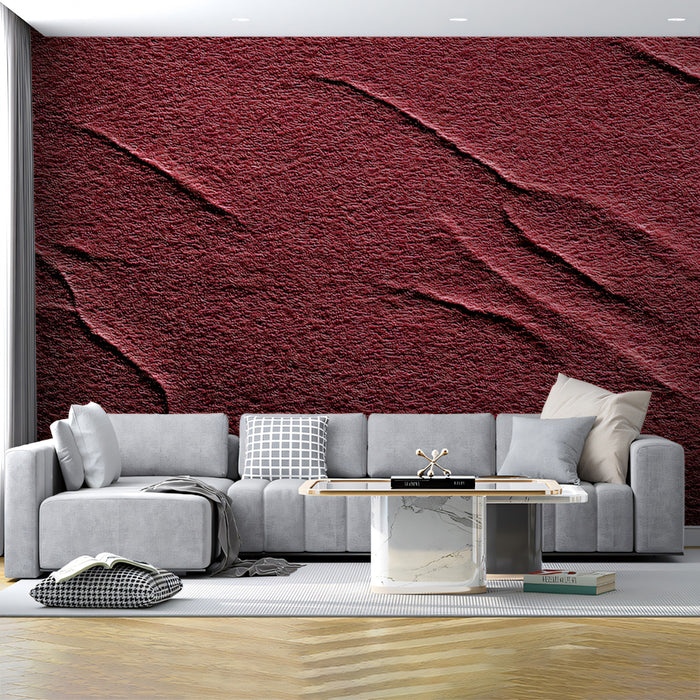 Sculptural Red Mural Wallpaper | Wavy Plaster Texture for Modern