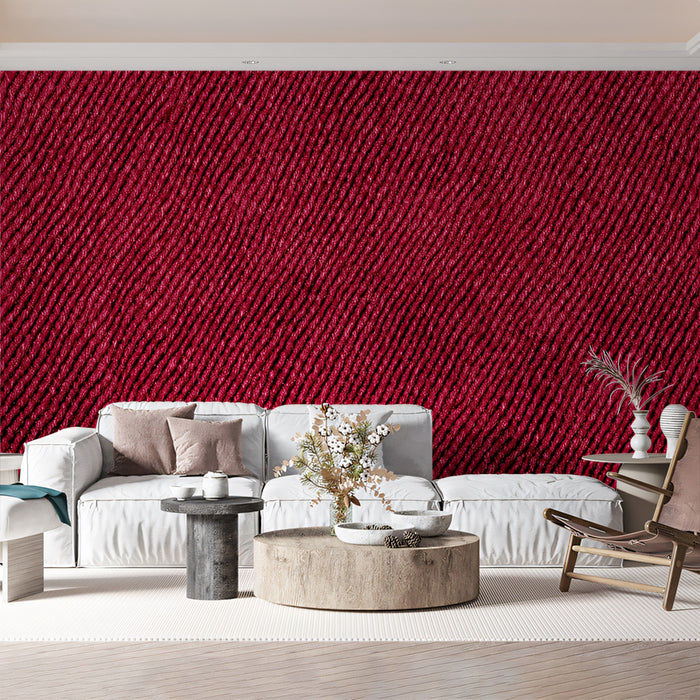 Solid Crimson Mural Wallpaper | Woven Textile Fabric Texture