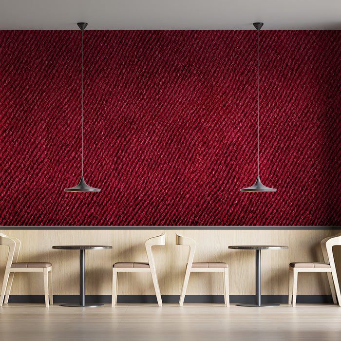 Solid Crimson Mural Wallpaper | Woven Textile Fabric Texture