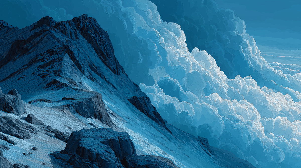 Majestic Blue Mountain Mural Wallpaper | Serene Sky Above the Clouds