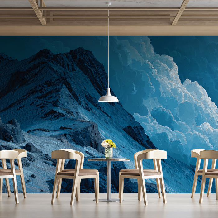 Majestic Blue Mountain Mural Wallpaper | Serene Sky Above the Clouds