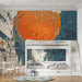 Giant Basketball in Alley Mural Wallpaper in Bedroom | Orange, Blue, and Various Colors Basketball