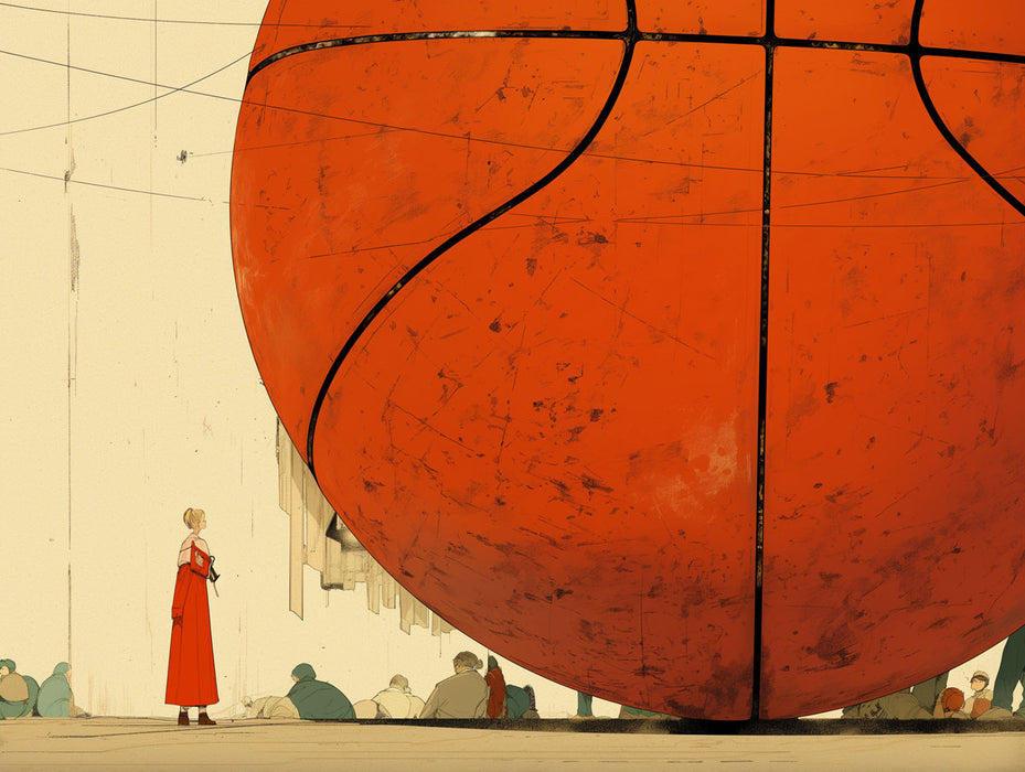 Giant Basketball in Alley Mural Wallpaper in Bedroom | Orange, Blue, and Various Colors Basketball