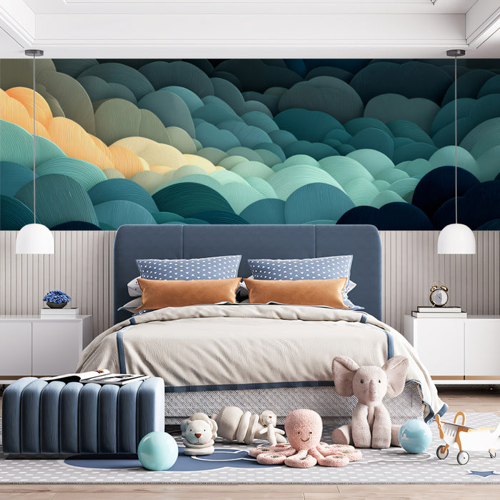 Abstract Blue Scales Mural Wallpaper | Modern Organic Waves Texture