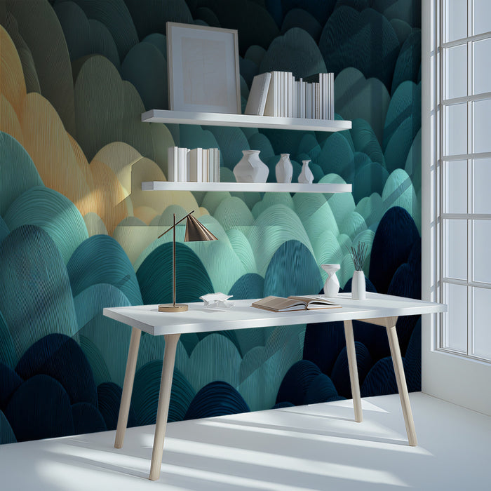 Abstract Blue Scales Mural Wallpaper | Modern Organic Waves Texture