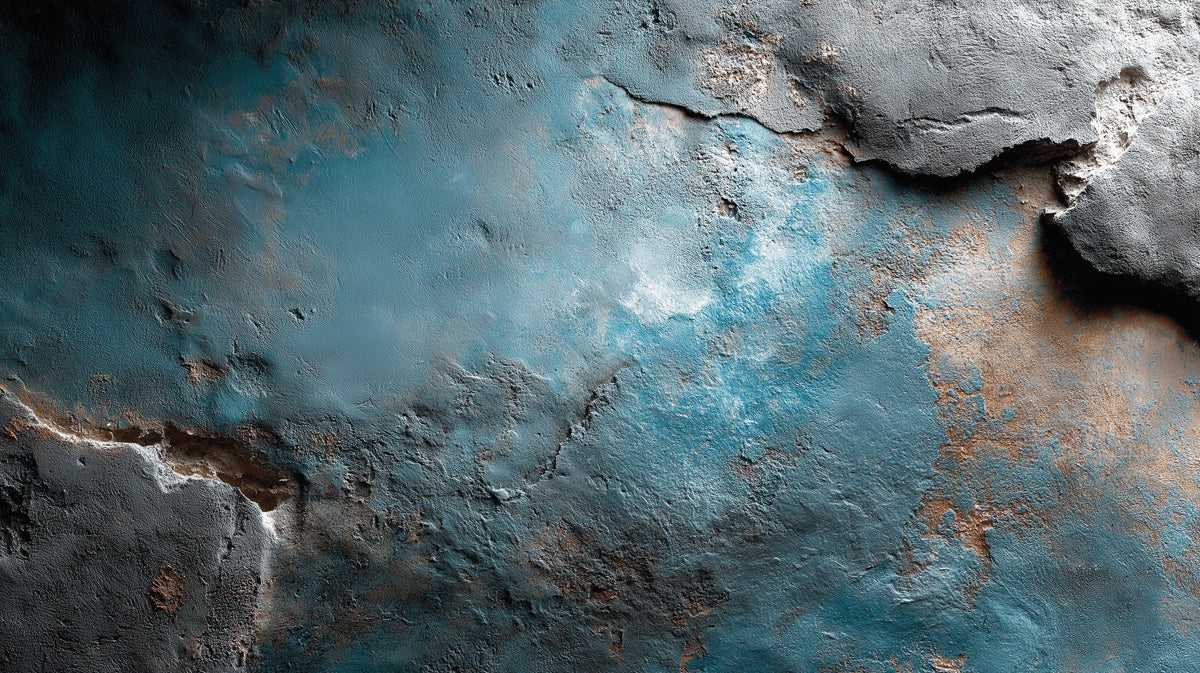 Wabi-Sabi Weathered Mural Wallpaper | Industrial Blue and Rust Texture