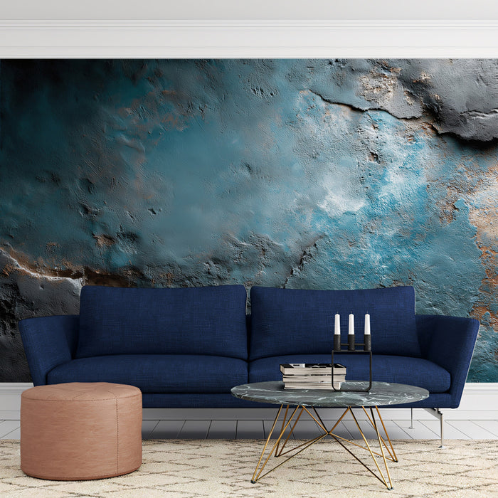 Wabi-Sabi Weathered Mural Wallpaper | Industrial Blue and Rust Texture