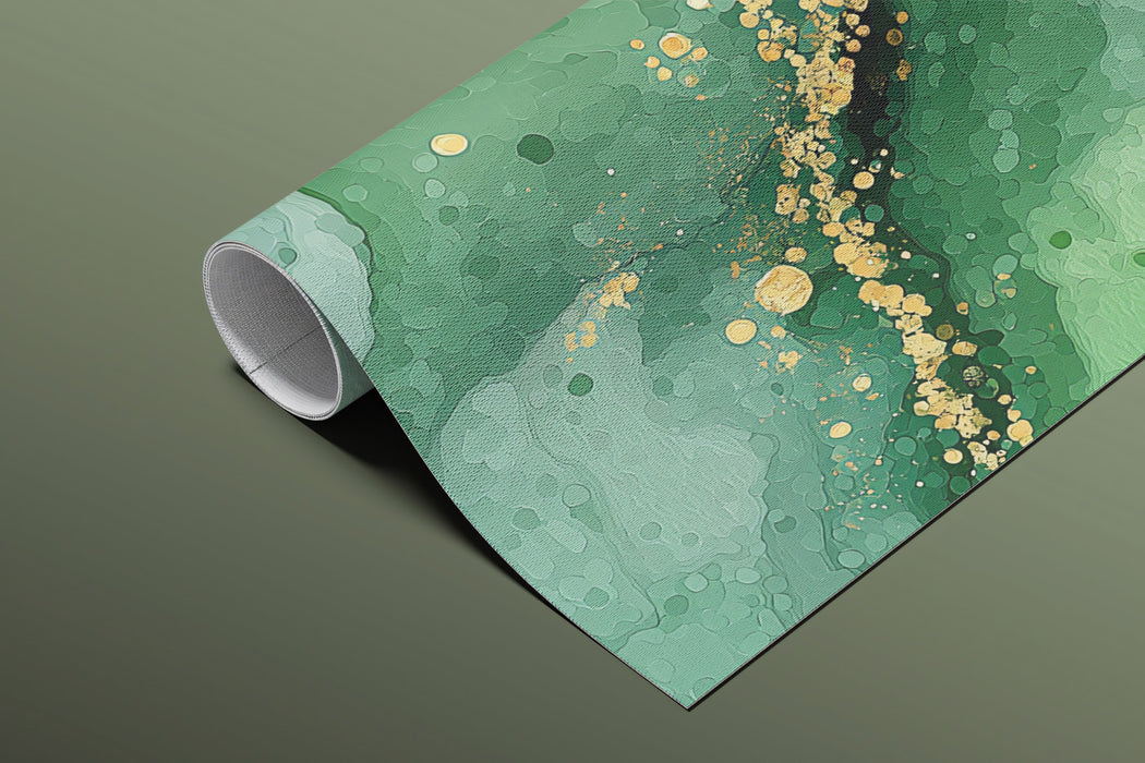 Green Geode Mural Wallpaper | Fluid Gold Vein and Emerald Texture
