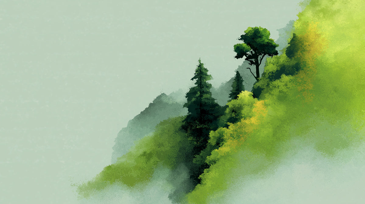 Misty Mountain Mural Wallpaper | Serene Abstract Landscape