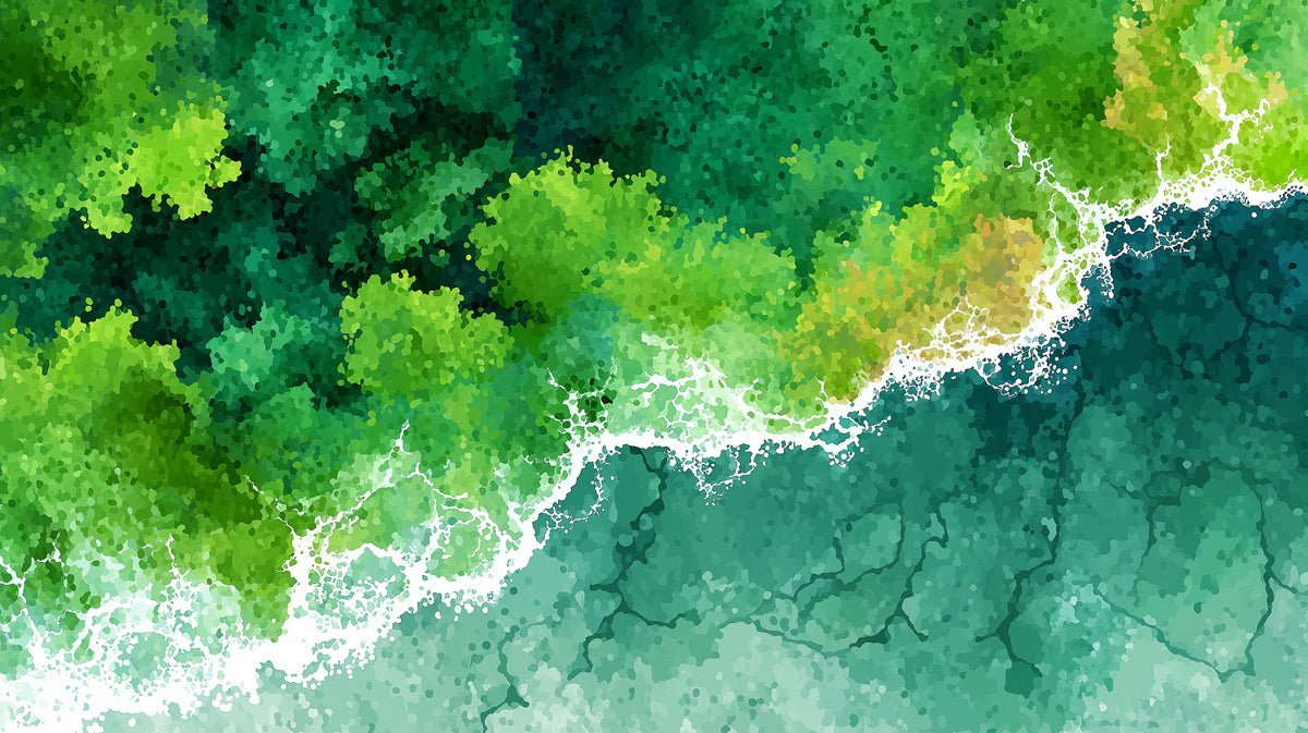 Abstract Ocean Mural Wallpaper | Vibrant Aerial Forest and Waves