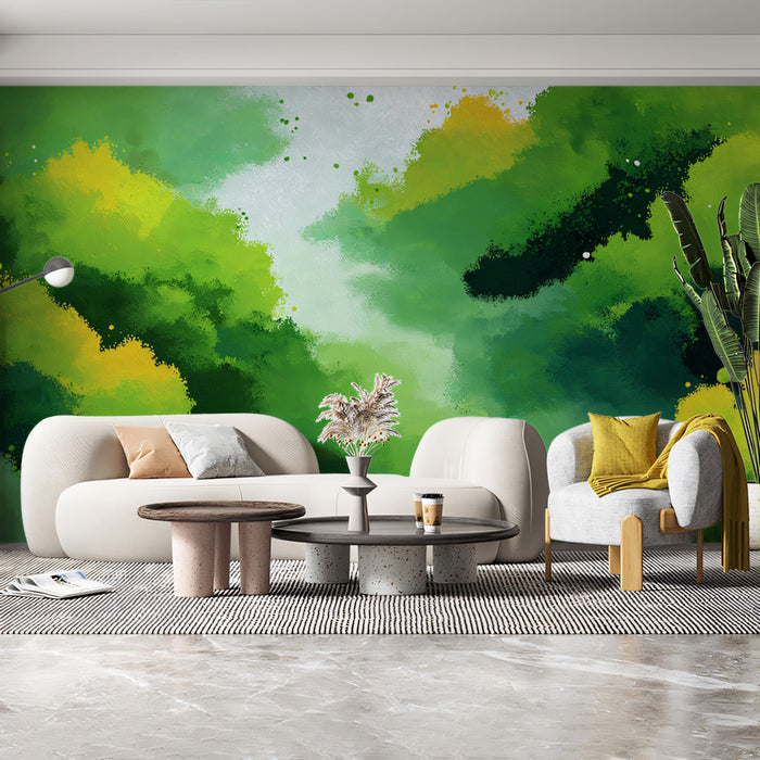 Abstract Green Brushstroke Mural Wallpaper | Expressive Textured Forest