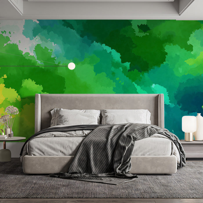 Abstract Green Cloud Mural Wallpaper | Serene Watercolor Texture