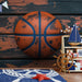 Rustic Basketball Mural Wallpaper in Bedroom | Orange, Blue, and Brown Basketball