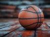 Rustic Basketball Mural Wallpaper in Bedroom | Orange, Blue, and Brown Basketball