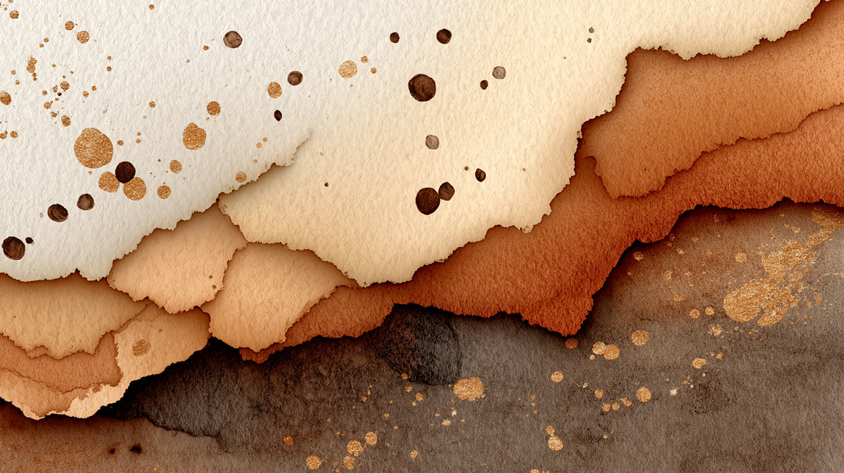 Modern Layered Mural Wallpaper | Earthy Watercolor and Gold Splatter