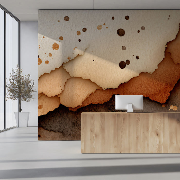 Modern Layered Mural Wallpaper | Earthy Watercolor and Gold Splatter