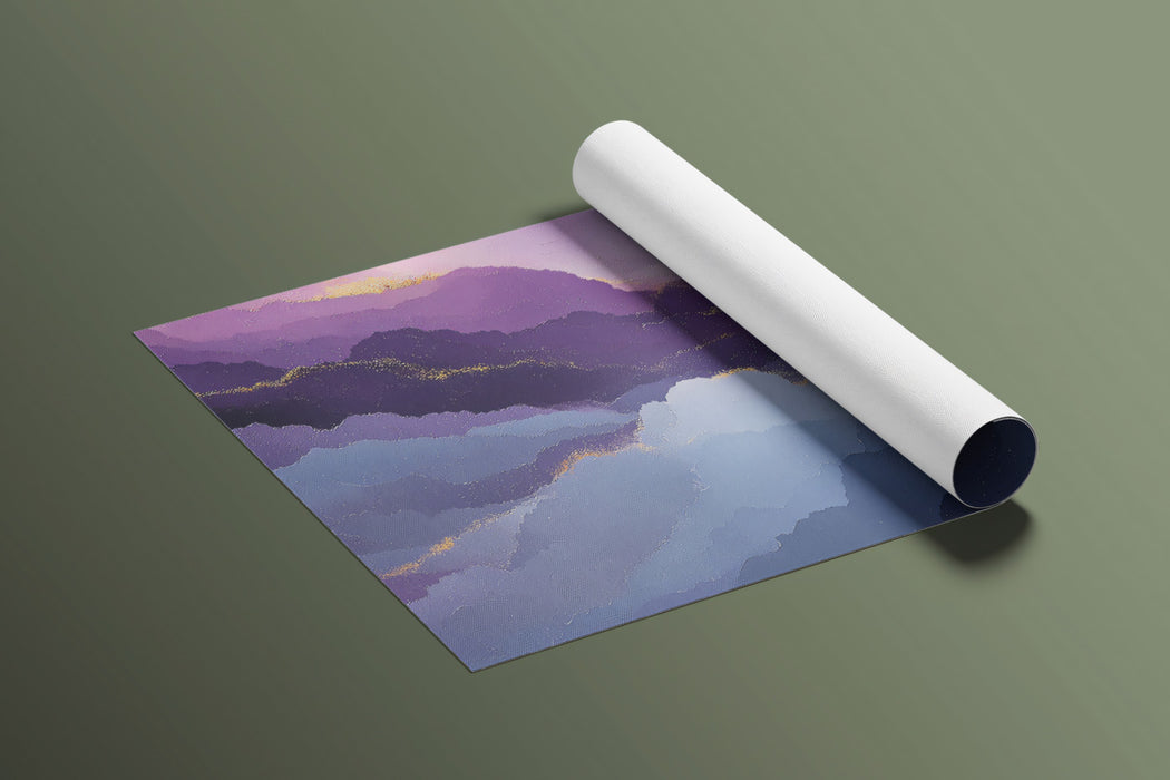 Celestial Purple Mural Wallpaper | Abstract Gold Mountains and Clouds