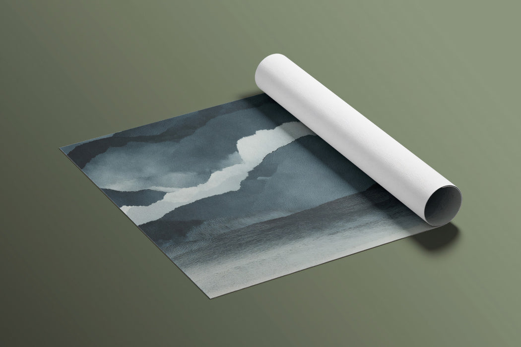 Monochromatic Ink Wash Mural Wallpaper | Serene Misty Mountain Landscape