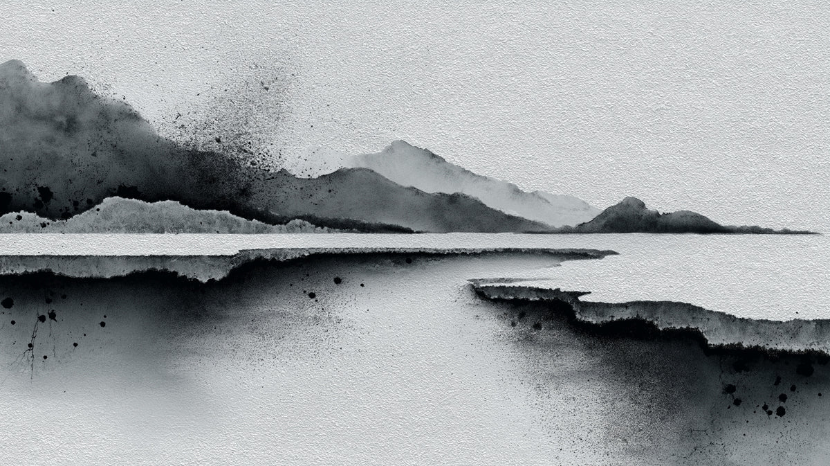 Black and White Ink Art Mural Wallpaper | Dramatic Landscape