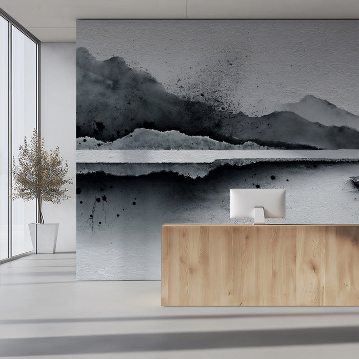 Black and White Ink Art Mural Wallpaper | Dramatic Landscape