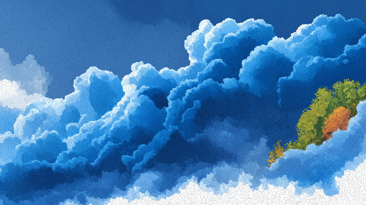 Abstract Floating Island Mural Wallpaper | Whimsical Blue Sky and Clouds