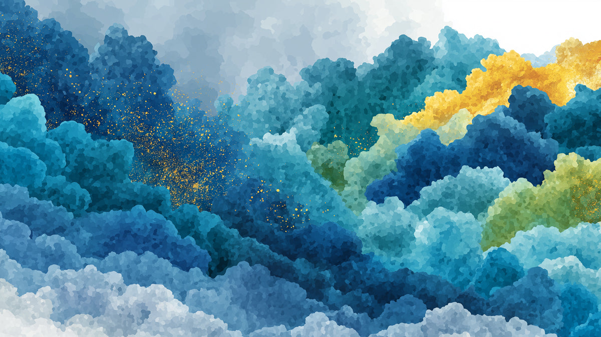 Abstract Mountain Mural Wallpaper | Vibrant Gold and Blue Texture