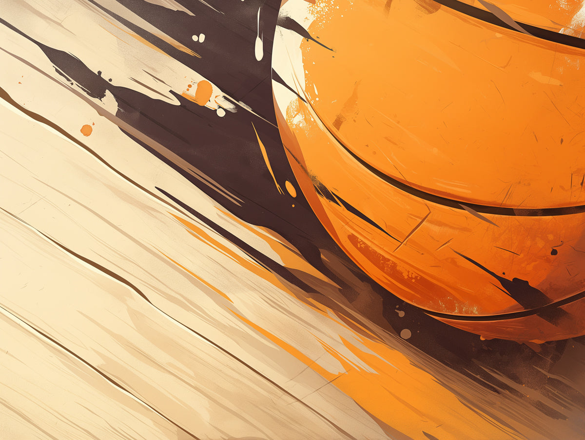 Abstract Basketball Mural Wallpaper in Bedroom | Orange, Brown, and Beige Basketball
