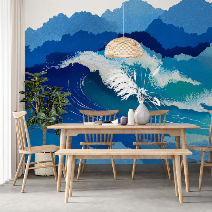 Modern Coastal Mural Wallpaper | Abstract Wave and Beach Texture