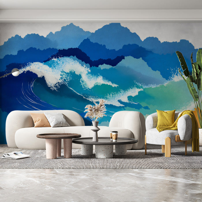 Modern Coastal Mural Wallpaper | Abstract Wave and Beach Texture