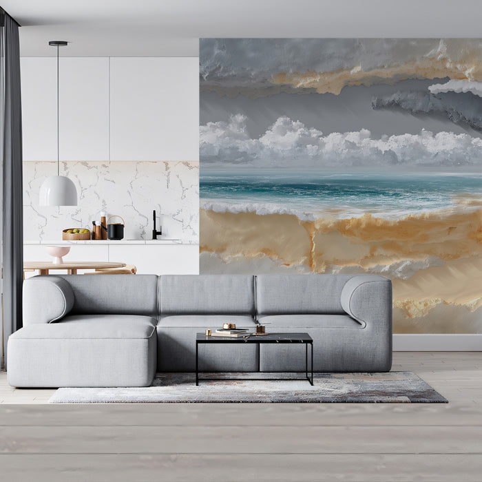 Modern Abstract Beach Mural Wallpaper | Layered Textural Seascape