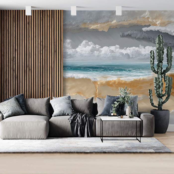 Modern Abstract Beach Mural Wallpaper | Layered Textural Seascape