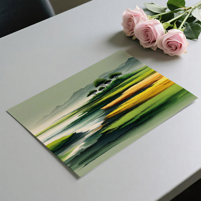 Serene Green Mural Wallpaper | Abstract Pastoral Landscape