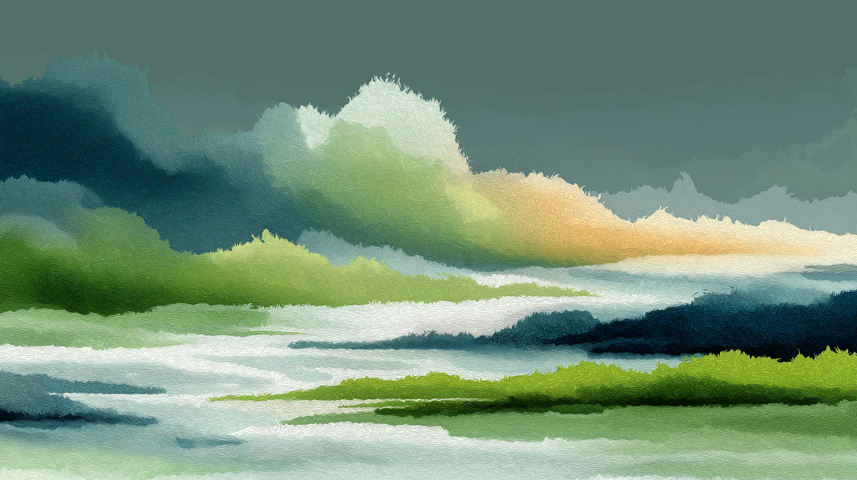 Abstract Cloudscape Mural Wallpaper | Green and Blue Textured Art