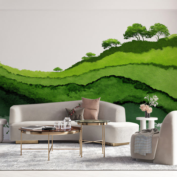Minimalist Green Mural Wallpaper | Abstract Layered Landscape