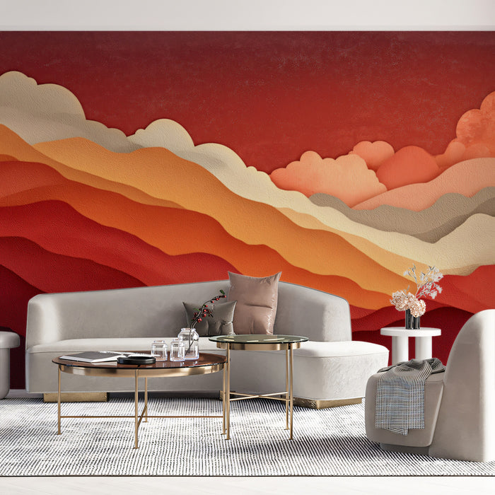 Retro Mountain Mural Wallpaper | Abstract Layered Landscape