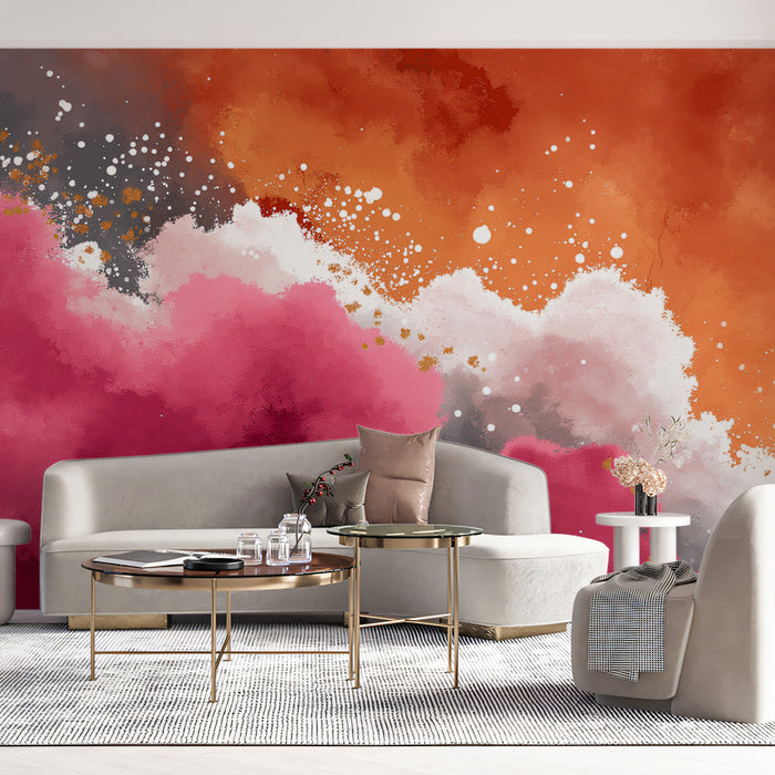 Abstract Splash Mural Wallpaper | Vibrant Pink, Orange, and Gold Art