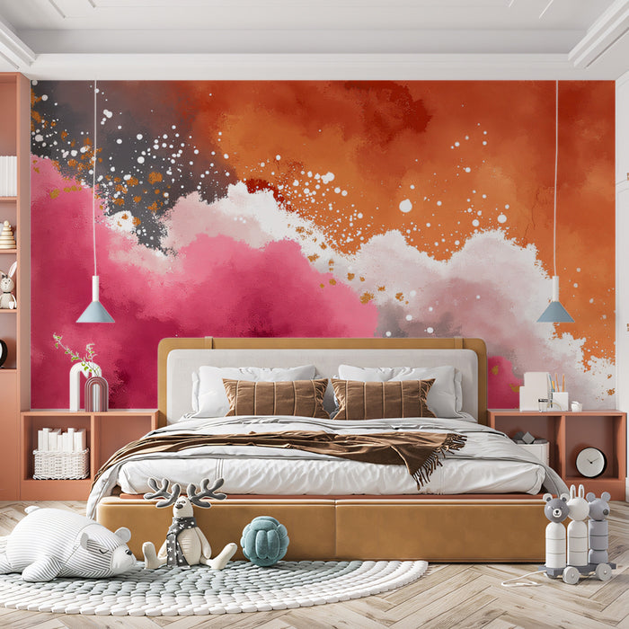 Abstract Splash Mural Wallpaper | Vibrant Pink, Orange, and Gold Art