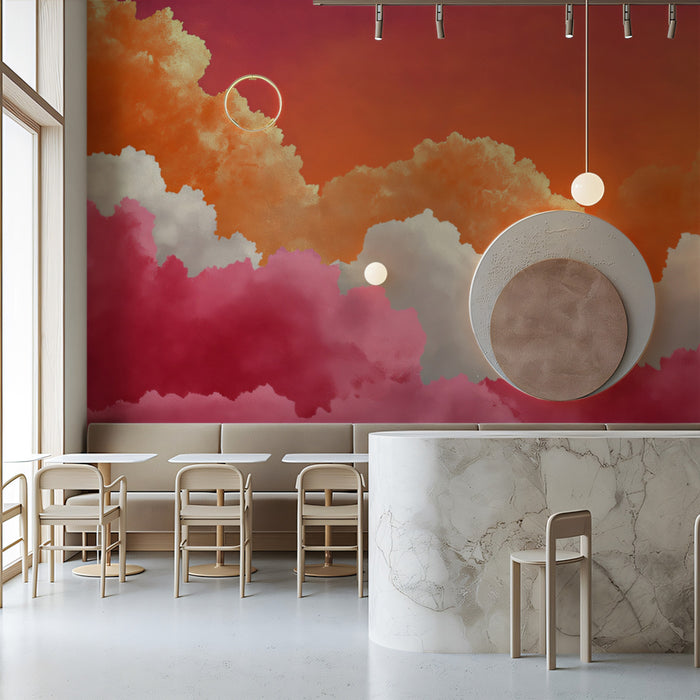 Dreamy Cloudscape Mural Wallpaper | Stylized Pink and Orange Sky