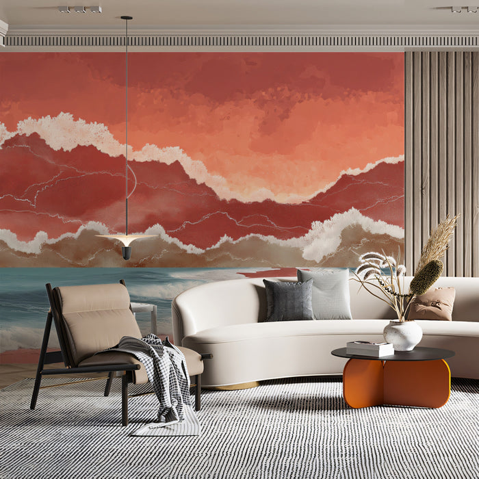 Surreal Coastal Mural Wallpaper | Abstract Pink Beach and Ocean