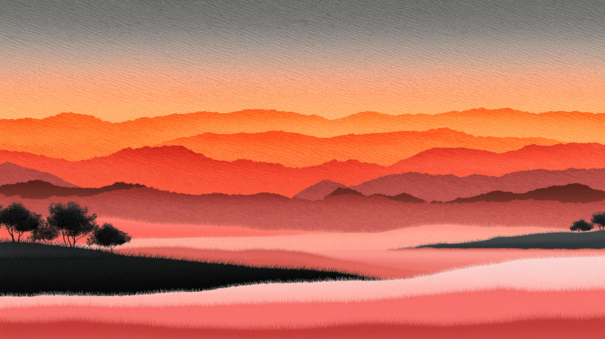 Retro Sunset Mural Wallpaper | Layered Abstract Landscape