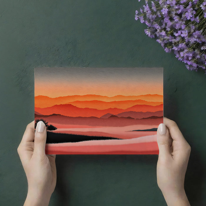 Retro Sunset Mural Wallpaper | Layered Abstract Landscape