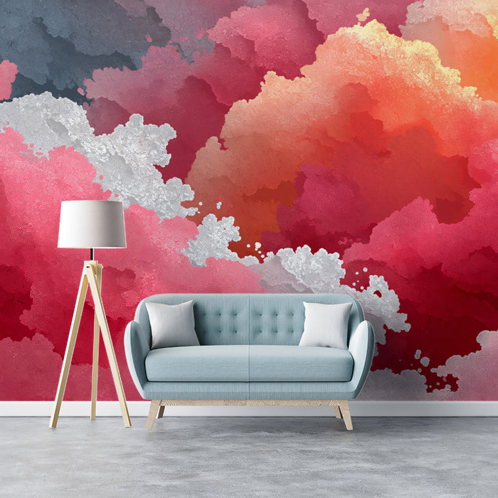 Abstract Color Mural Wallpaper | Textured Pink, Orange and Gray