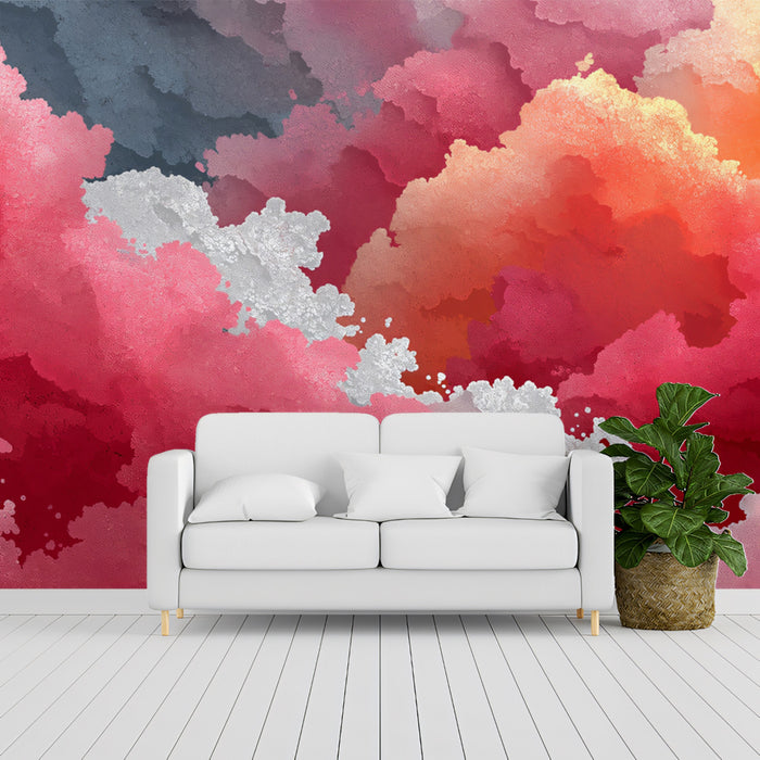 Abstract Color Mural Wallpaper | Textured Pink, Orange and Gray
