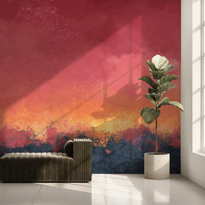 Abstract Sunset Mural Wallpaper | Painterly Landscape