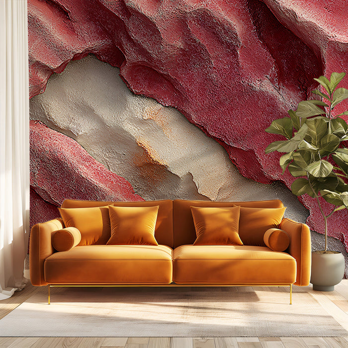 Sculptural Pink Mural Wallpaper | Abstract Rocky Texture