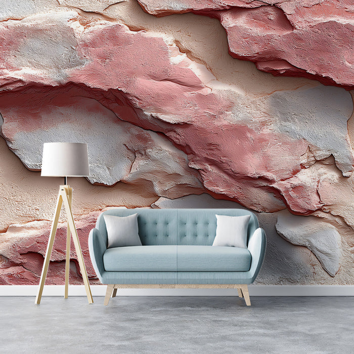 Layered Pink Stone Mural Wallpaper | Wabi-Sabi Textured Design
