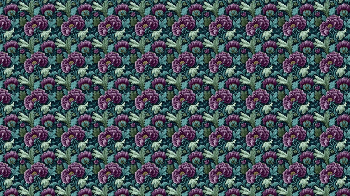 Classic Floral Mural Wallpaper | Vintage Purple and Teal Pattern
