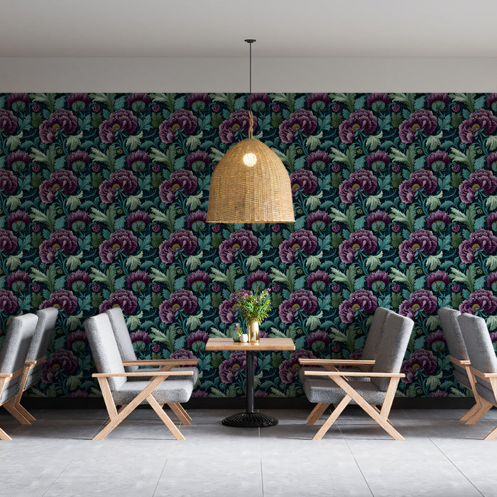 Classic Floral Mural Wallpaper | Vintage Purple and Teal Pattern